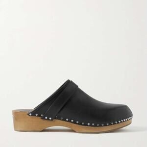 Isabel Marant Thalie Black Leather Clogs Silver Nail Stud Sz 37